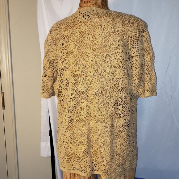 Ladies EAGLE'S EYE Floral Crocheted Cardigan in Tan - S - Picture 3 of 4